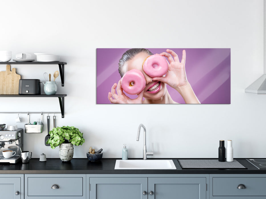 Lustige Donuts, Glasbild Panorama