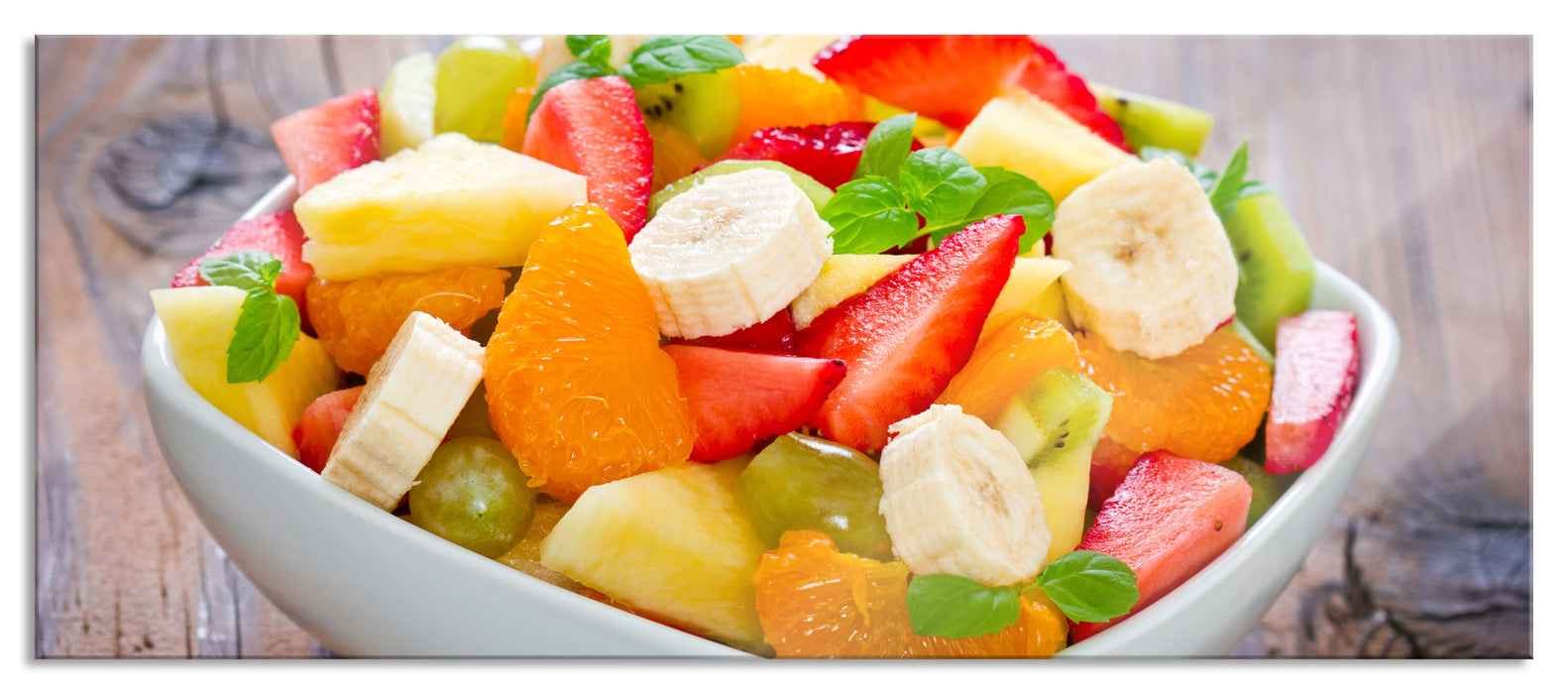 Pixxprint Obstsalat, Glasbild Panorama