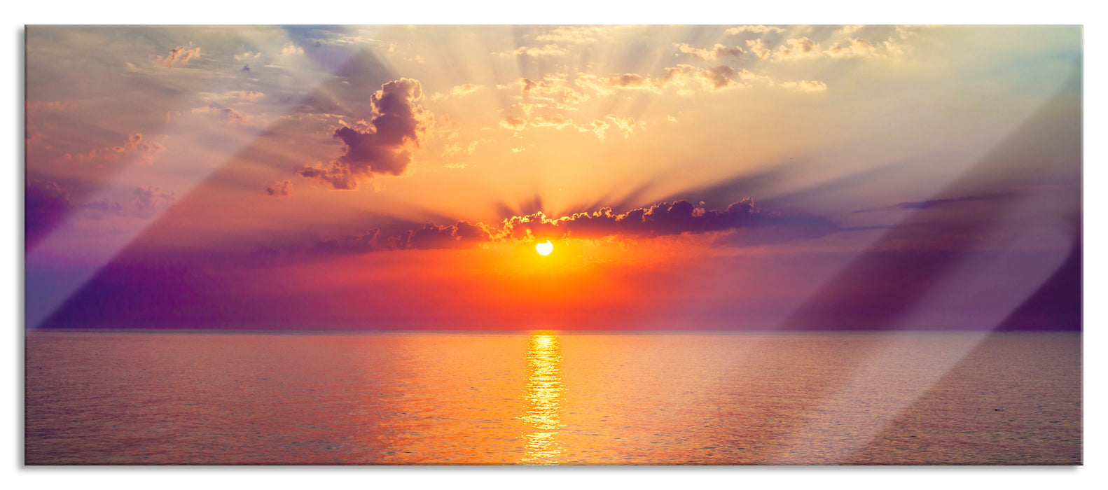 Pixxprint Meer im Sonnenaufgang, Glasbild Panorama