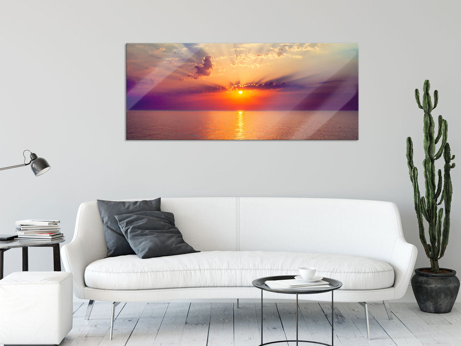 Meer im Sonnenaufgang, Glasbild Panorama