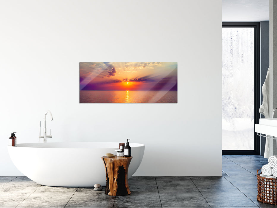 Meer im Sonnenaufgang, Glasbild Panorama