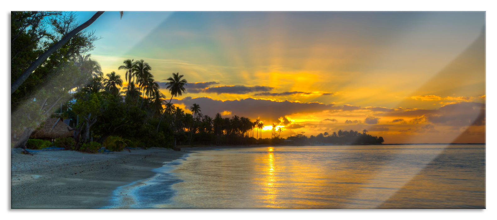 Pixxprint Palmen am Strand, Glasbild Panorama