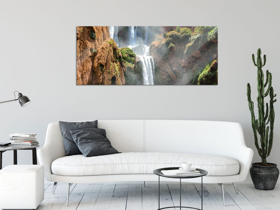 wunderschöner Wasserfall, Glasbild Panorama