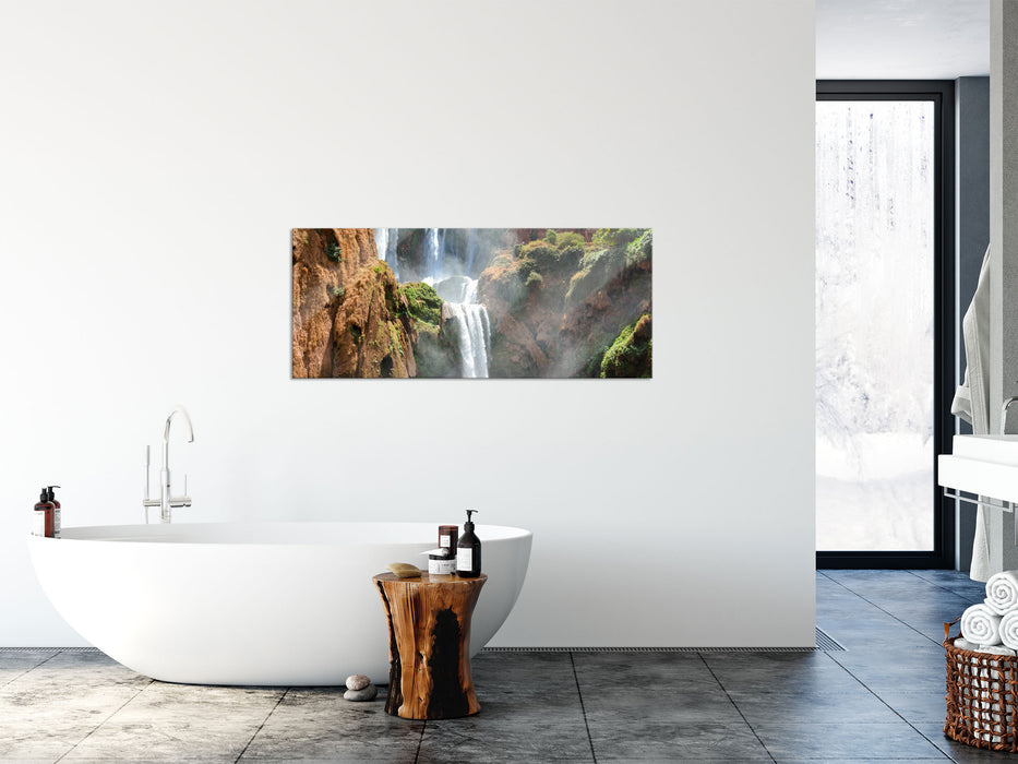 wunderschöner Wasserfall, Glasbild Panorama