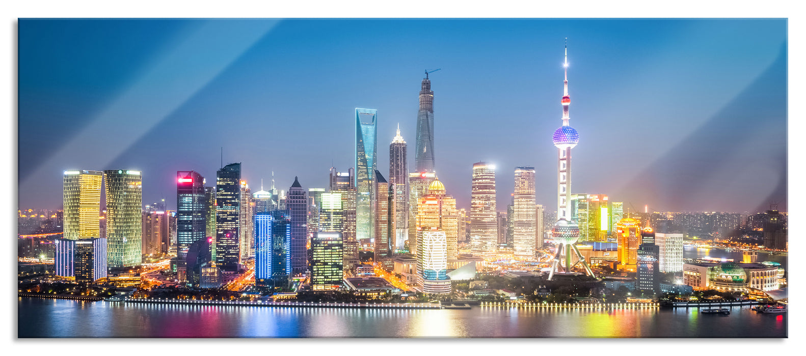 Pixxprint Shanghai Skyline, Glasbild Panorama