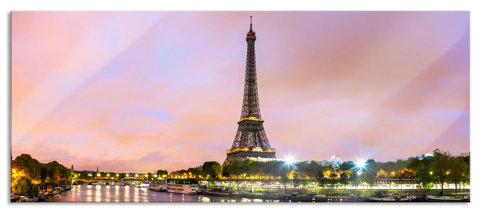Pixxprint Eifelturm Paris bei Nacht, Glasbild Panorama