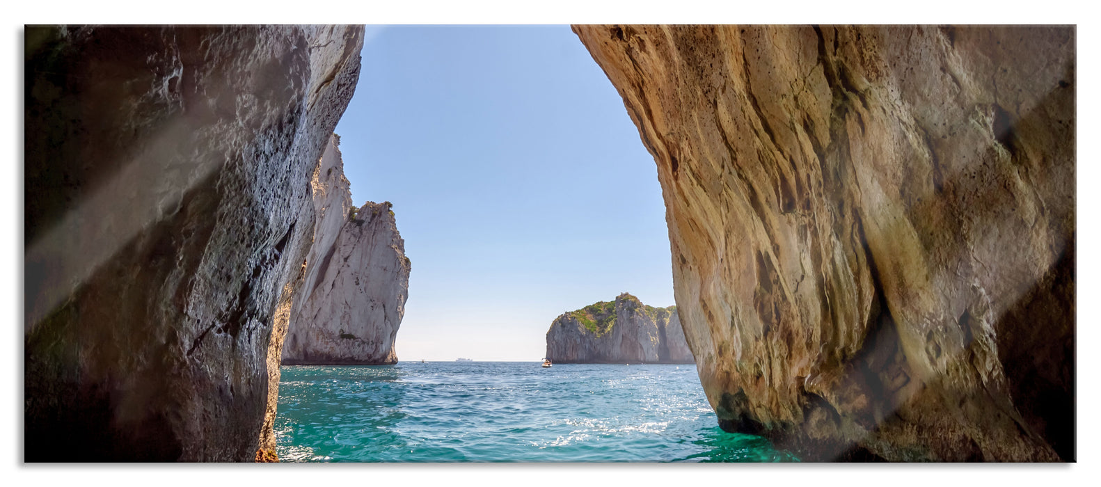 Felstor im Meer, Glasbild Panorama