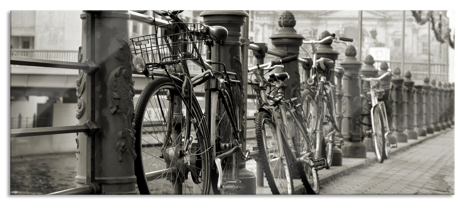 Pixxprint Fahrrad in Amsterdam, Glasbild Panorama