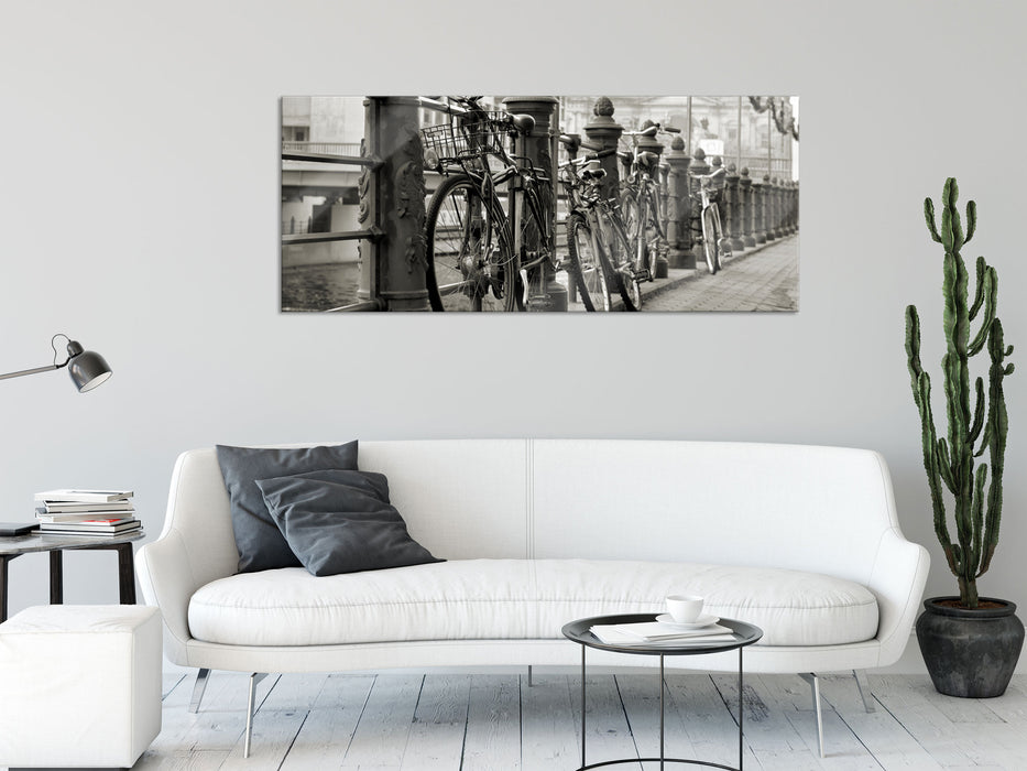 Fahrrad in Amsterdam, Glasbild Panorama