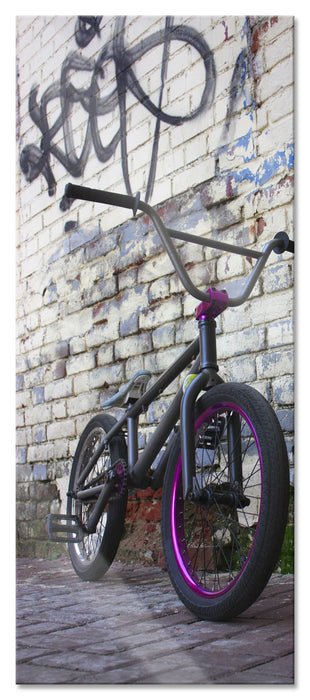 Pixxprint Fahrrad vor Graffitiwand, Glasbild Panorama