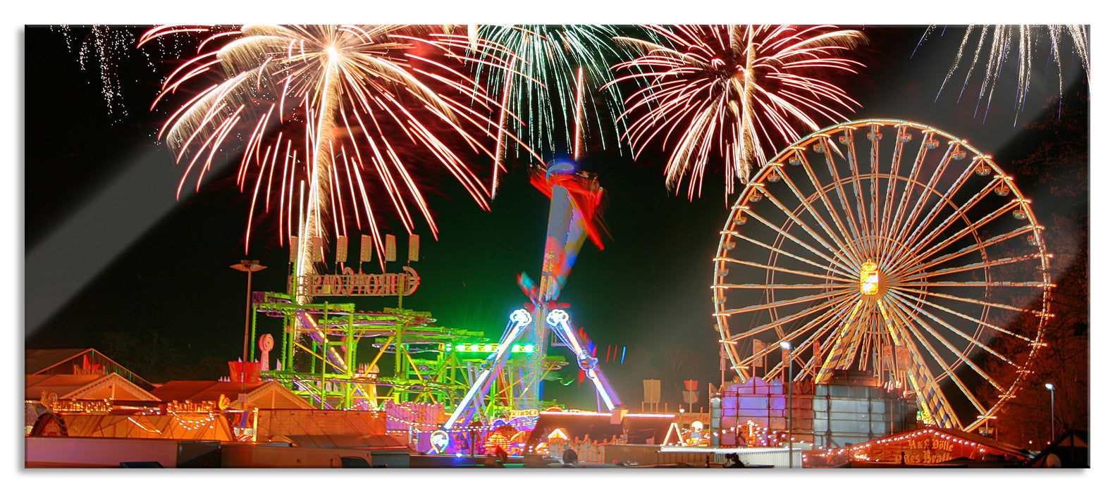 Silvester Riesenrad Feuerwerk, Glasbild Panorama