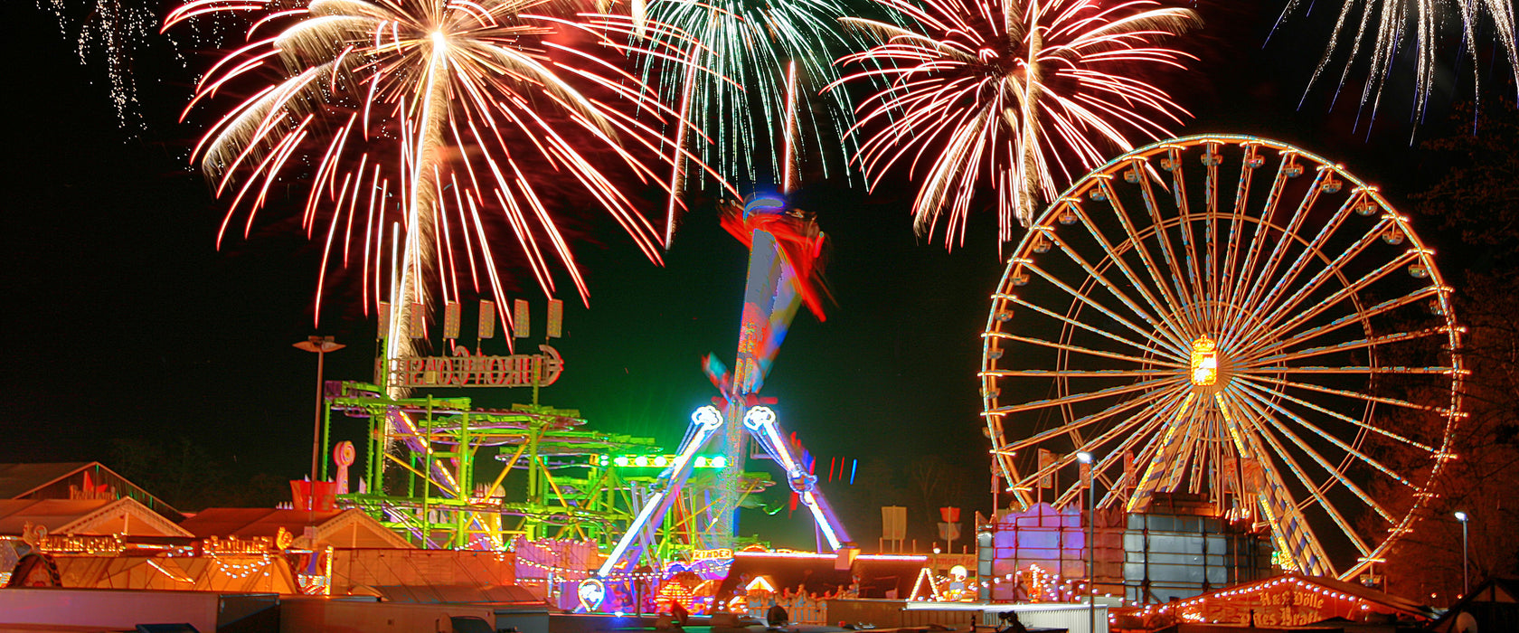 Silvester Riesenrad Feuerwerk, Glasbild Panorama