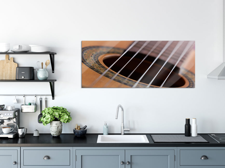 Gitarrensaiten Musik, Glasbild Panorama