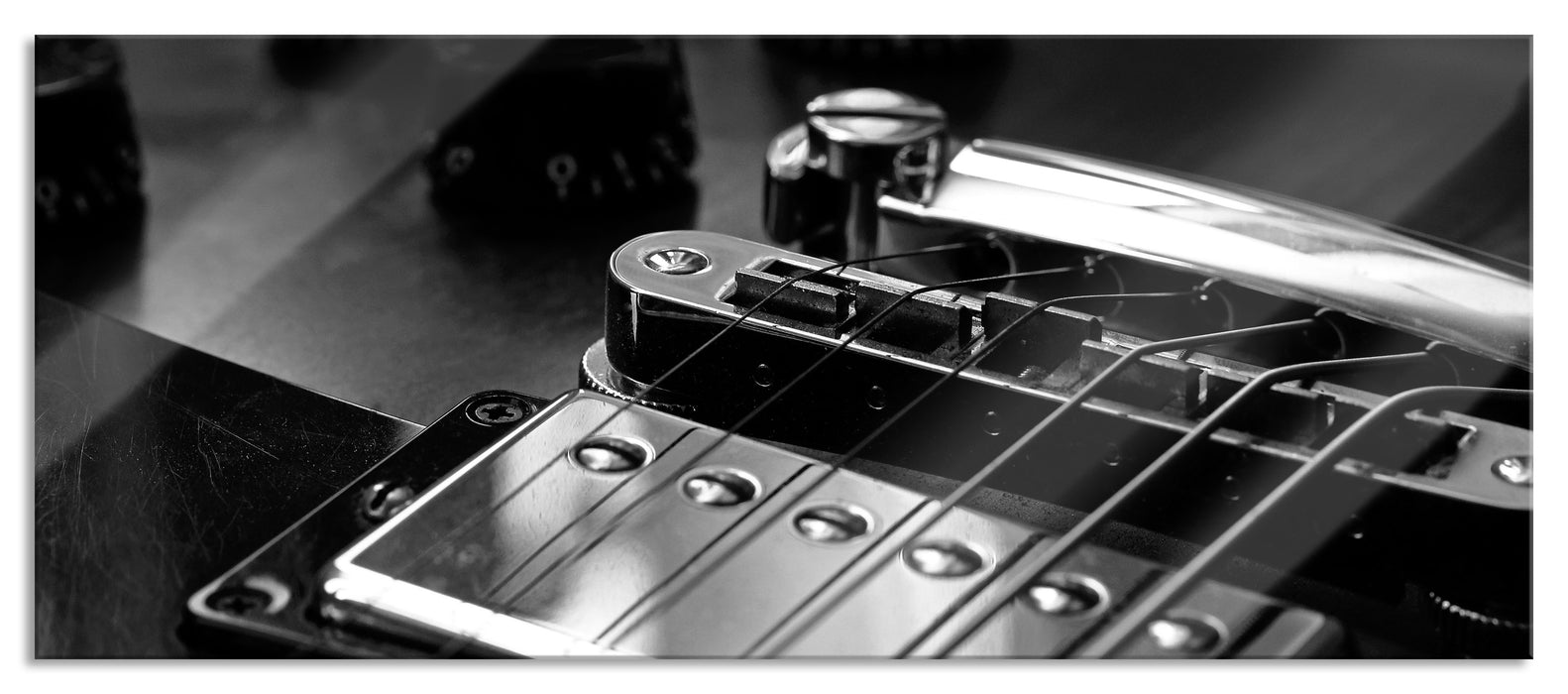 Pixxprint Black and White Guitar Gitarre, Glasbild Panorama