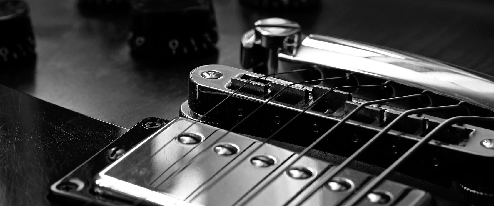 Black and White Guitar Gitarre, Glasbild Panorama