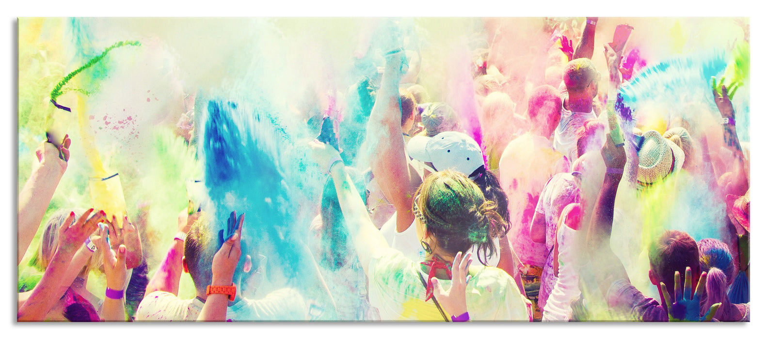 Farben Festival Holi Indien, Glasbild Panorama