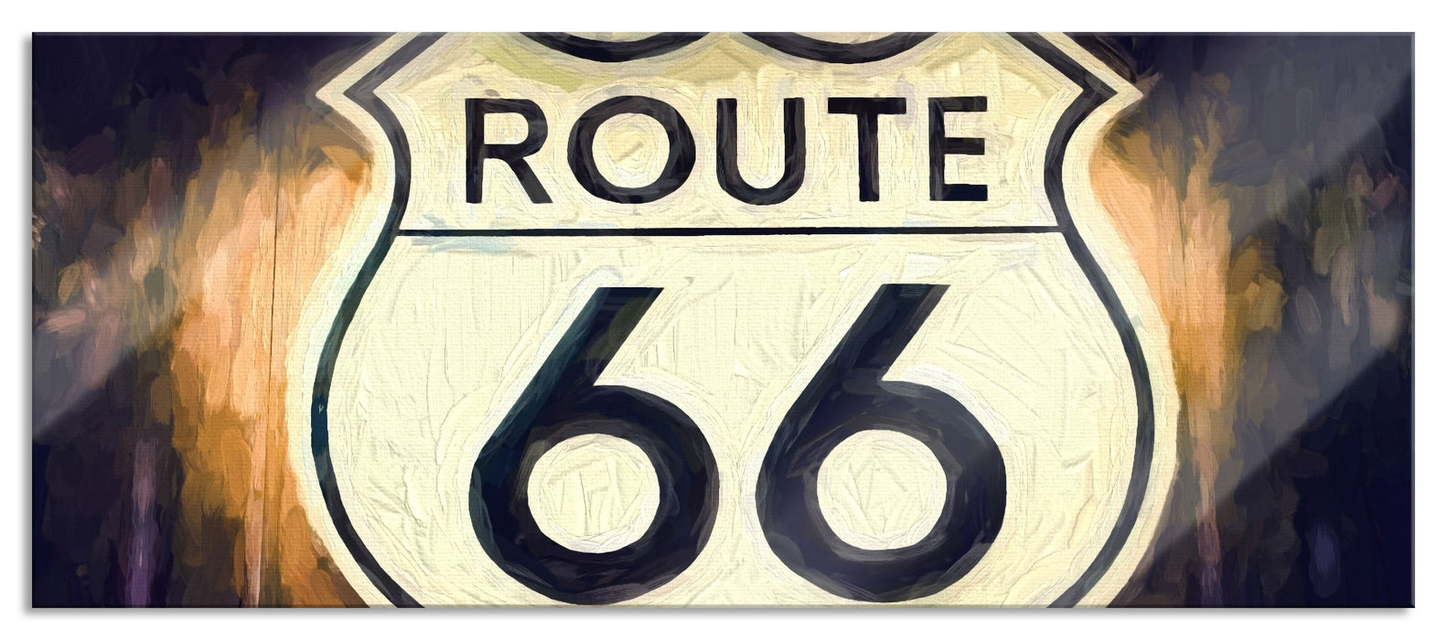 Pixxprint Route 66 Schild, Glasbild Panorama
