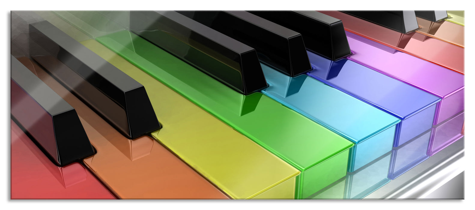 Piano Regenbogen Klaviertasten, Glasbild Panorama