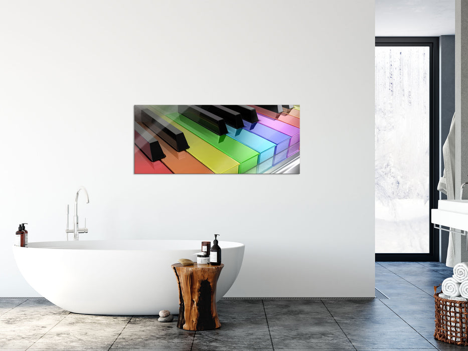 Piano Regenbogen Klaviertasten, Glasbild Panorama