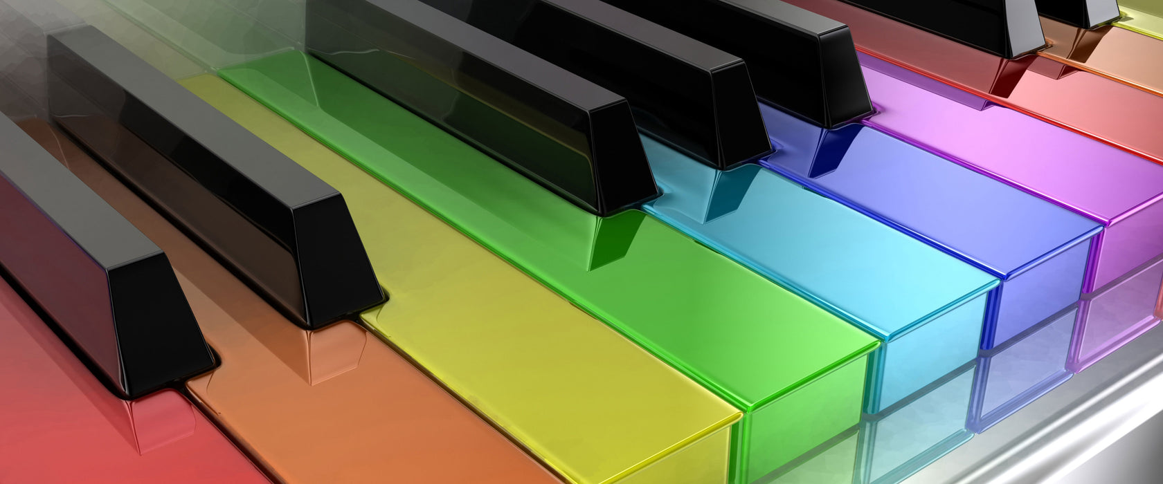 Piano Regenbogen Klaviertasten, Glasbild Panorama