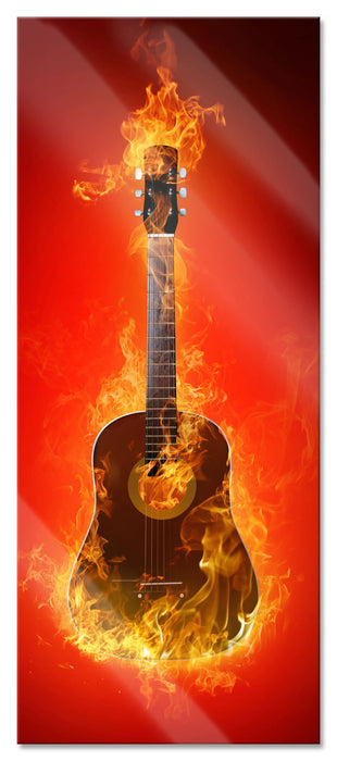 Brennende Gitarre Heiße Flammen, Glasbild Panorama