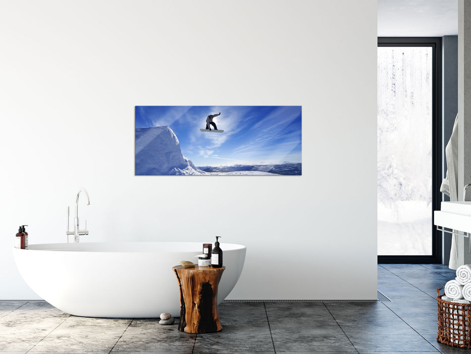 Snowboard Sprung Extremsport, Glasbild Panorama