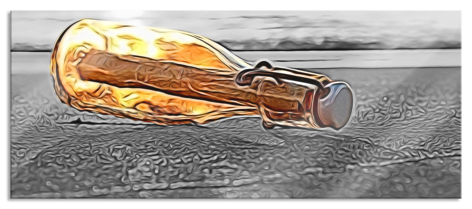 Pixxprint Flaschenpost im Sonnenuntergang, Glasbild Panorama