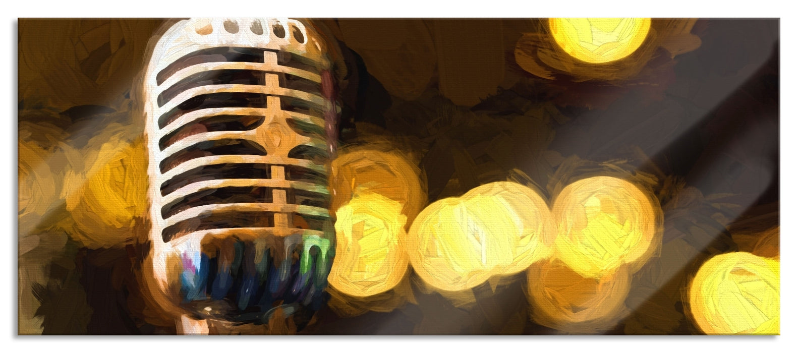 Pixxprint Mikrofon Rockabilly Retro, Glasbild Panorama