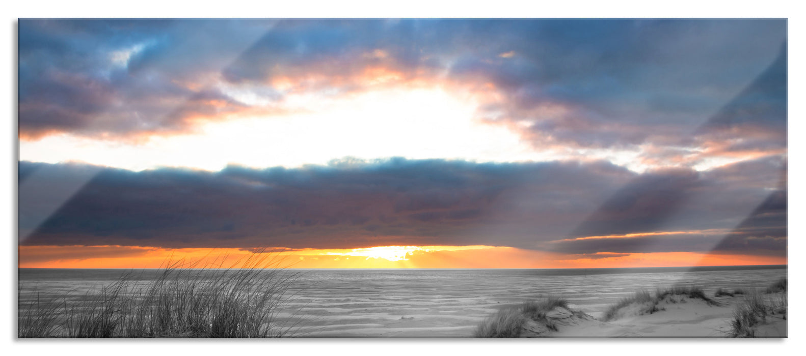 Pixxprint Nordseeküste bei Sonnenaufgang, Glasbild Panorama