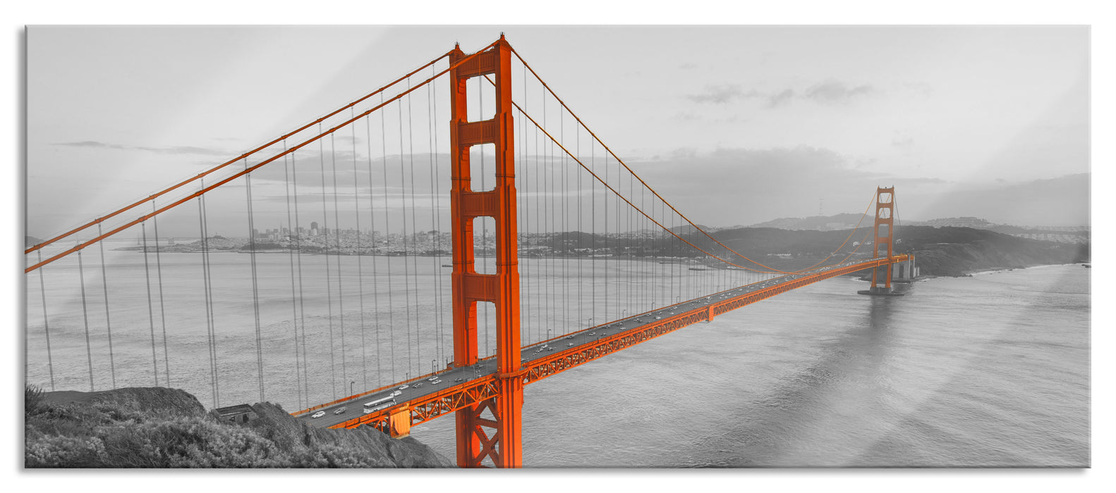 Pixxprint Golden Gate Bridge San Francisco, Glasbild Panorama