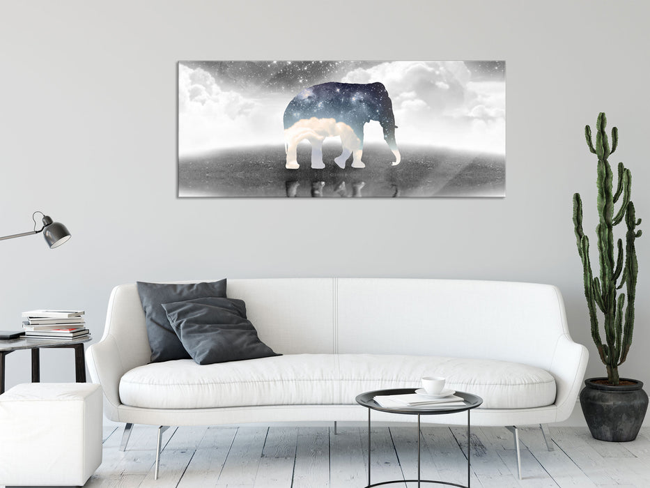 Einsamer Elefant, Glasbild Panorama