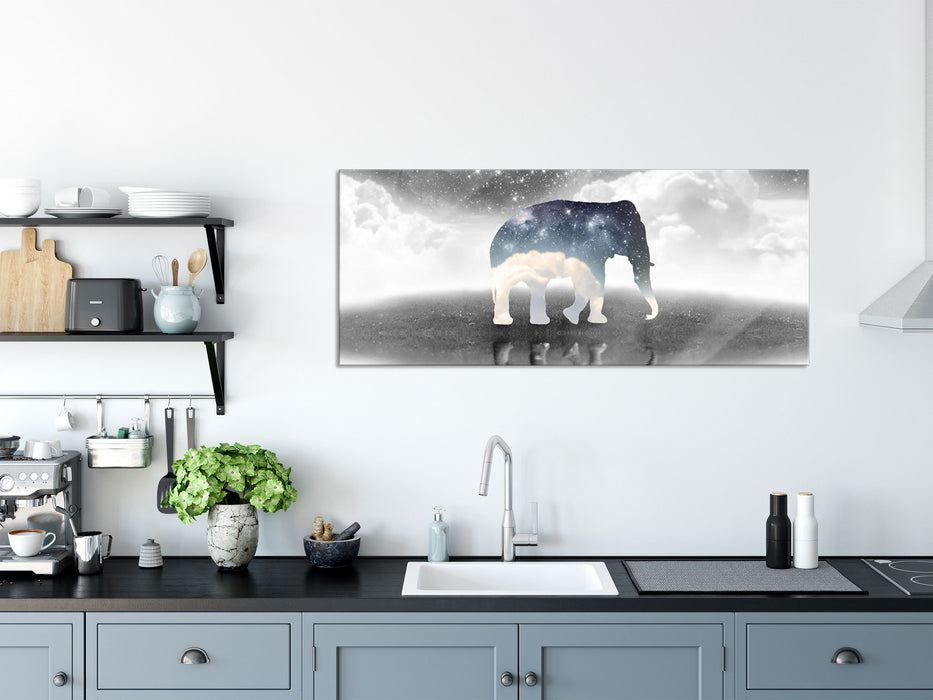 Einsamer Elefant, Glasbild Panorama