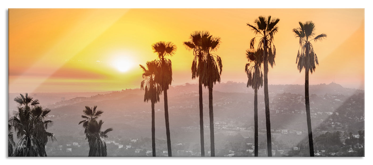 Pixxprint Aussicht auf den Hollywood Hills, Glasbild Panorama