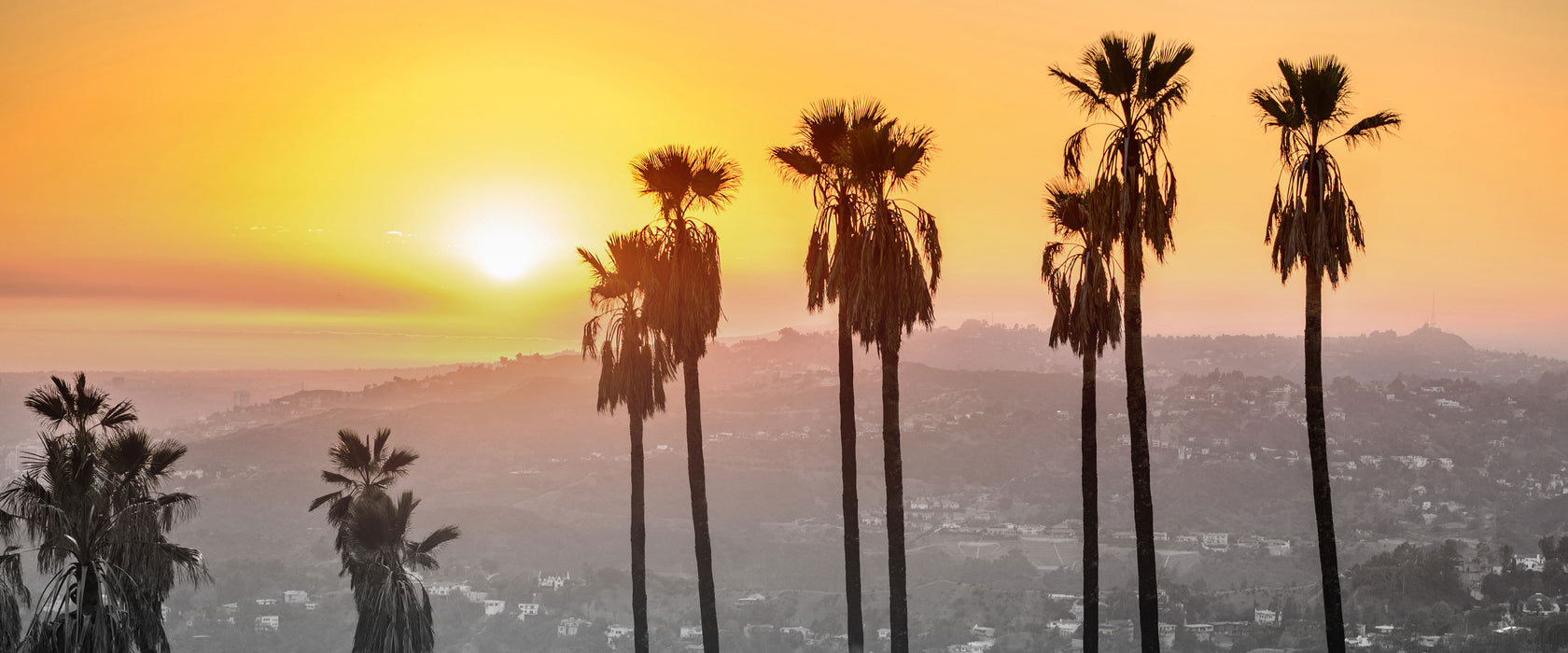Aussicht auf den Hollywood Hills, Glasbild Panorama