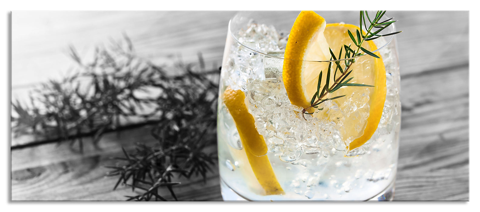 Pixxprint Drink mit Zitrone und Rosmarin, Glasbild Panorama