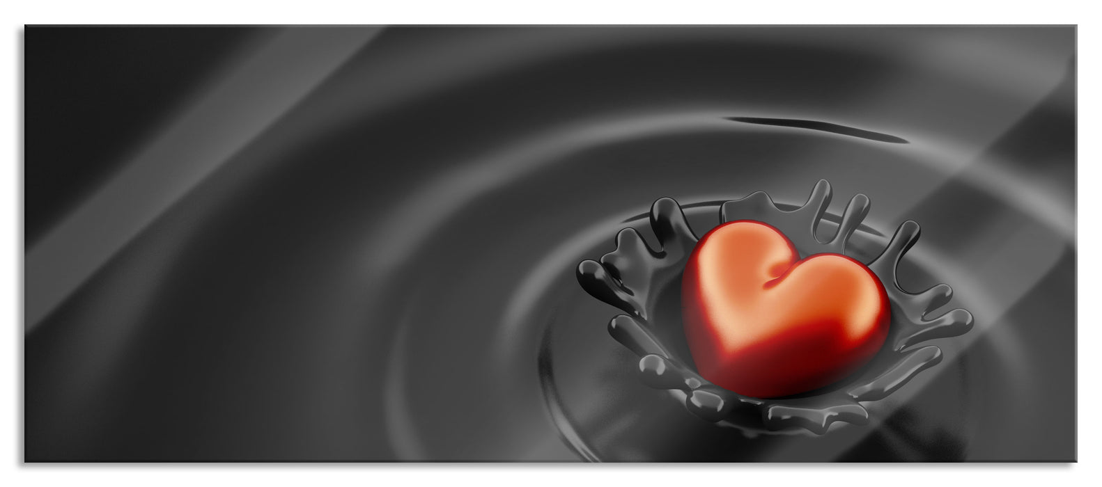Rotes Herz in Schokolade, Glasbild Panorama