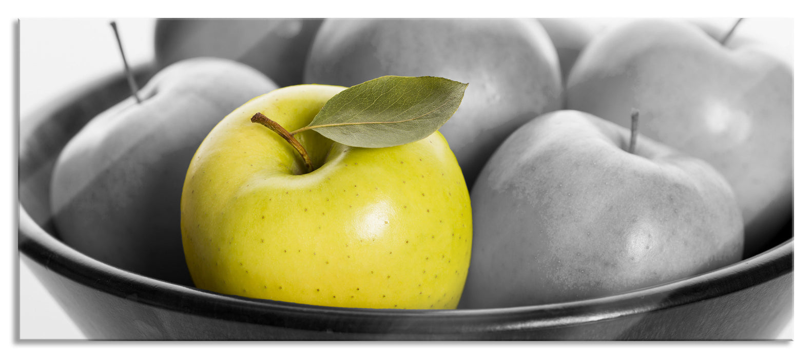 Pixxprint Apple Apfel Korb mit Äpfeln, Glasbild Panorama