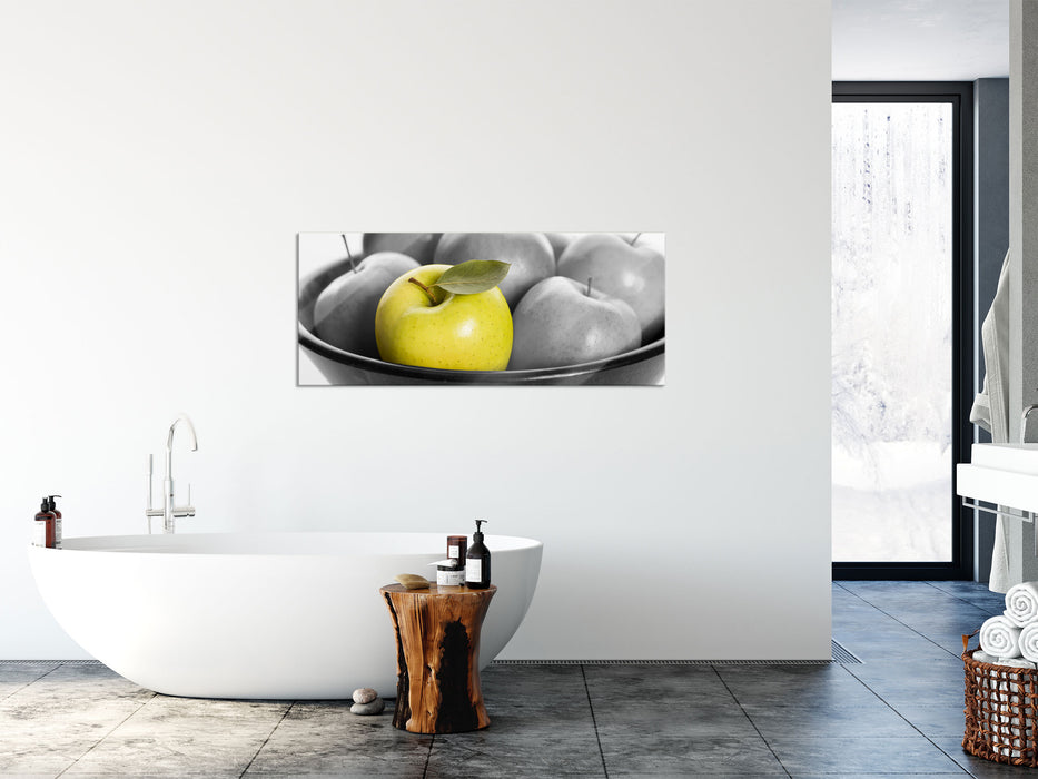 Apple Apfel Korb mit Äpfeln, Glasbild Panorama