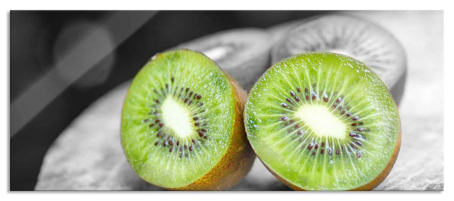 Pixxprint Grüne Saftige Kiwis, Glasbild Panorama