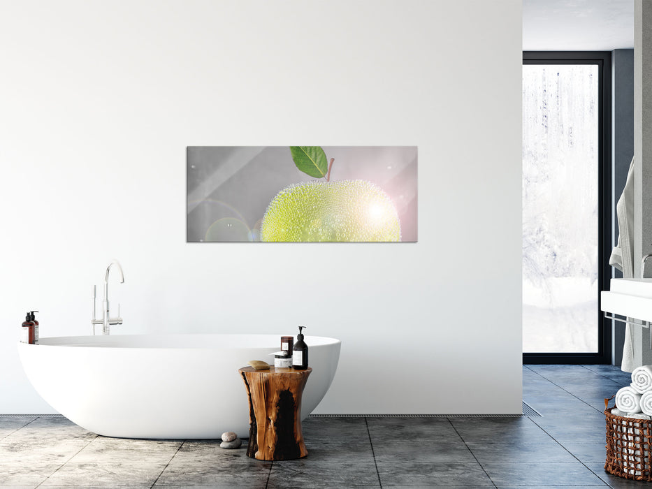 Apfel mit Wasserperlen, Glasbild Panorama