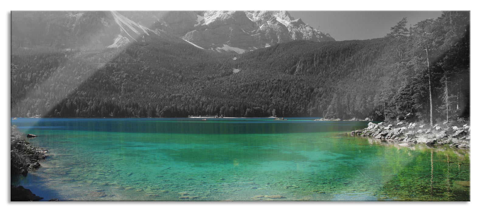 Pixxprint Eibsee vor der Zugspitze, Glasbild Panorama