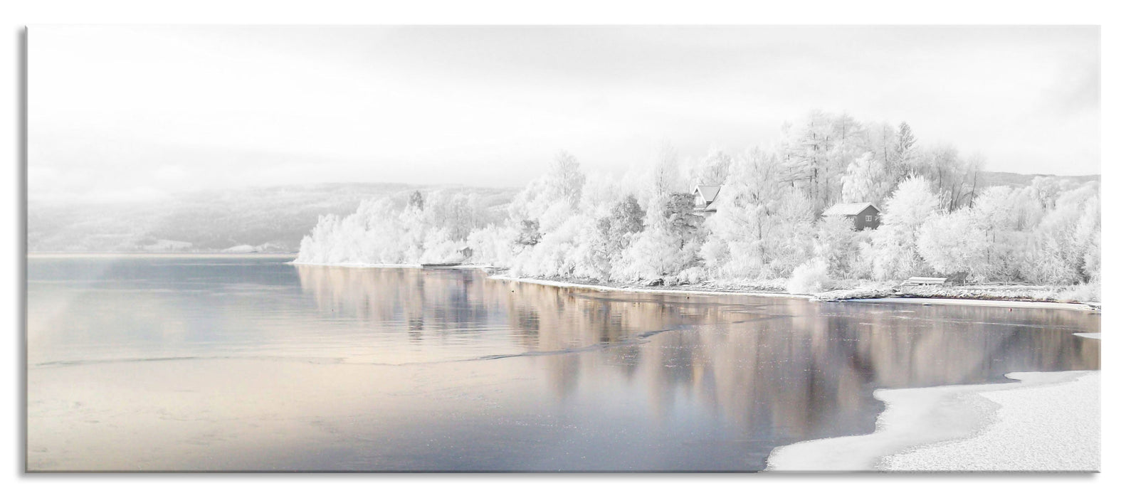 Winterlandschaft Wald Schnee, Glasbild Panorama