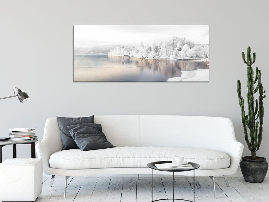 Winterlandschaft Wald Schnee, Glasbild Panorama