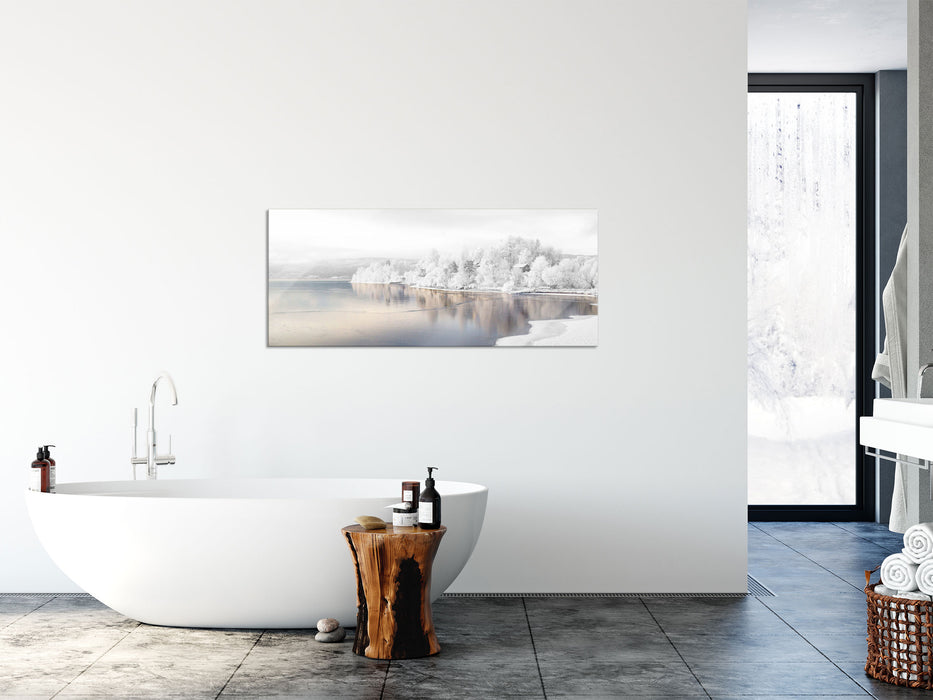 Winterlandschaft Wald Schnee, Glasbild Panorama