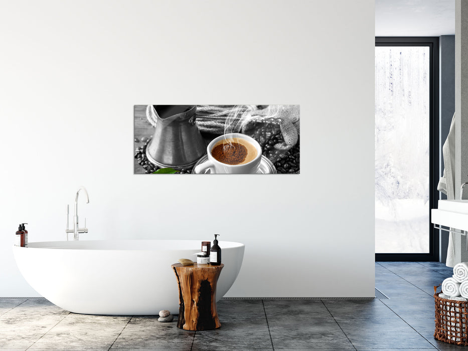 Kaffe mit Kännchen, Glasbild Panorama