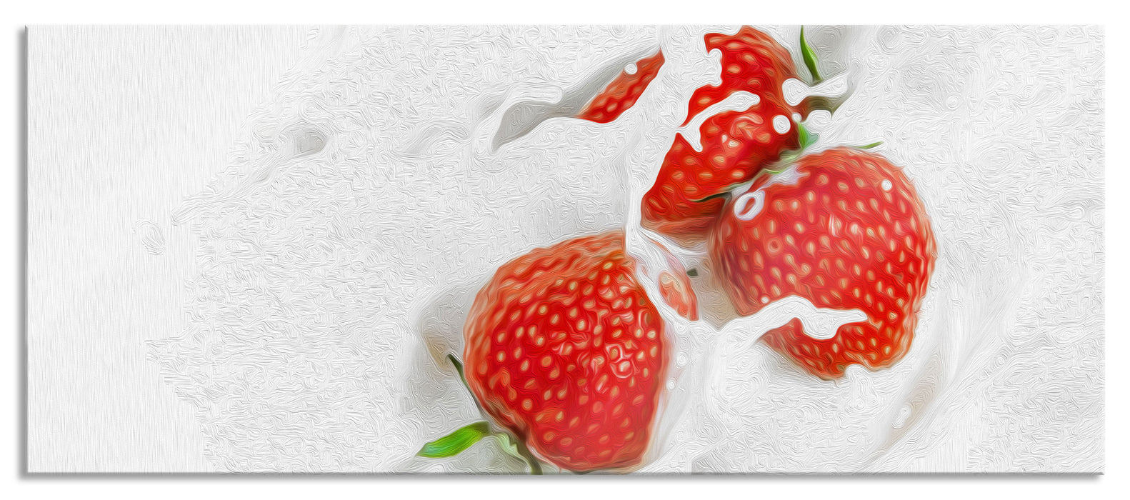 Pixxprint Erdbeeren schwimmen in Milch, Glasbild Panorama
