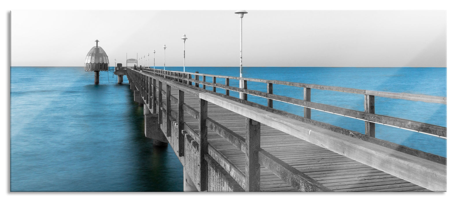 Pixxprint Langer Pier Steg ins Meer, Glasbild Panorama