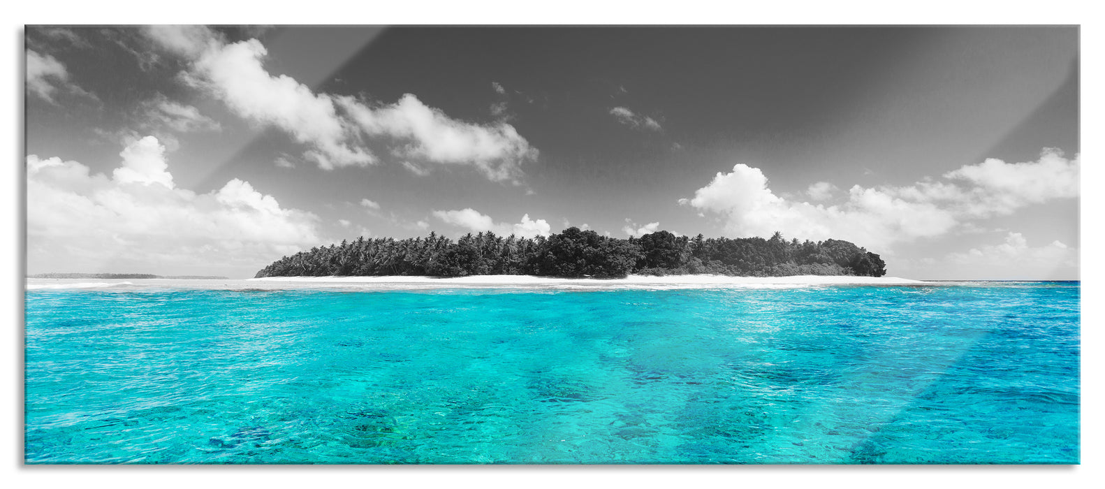 Malediven mit azurblauen Wasser, Glasbild Panorama
