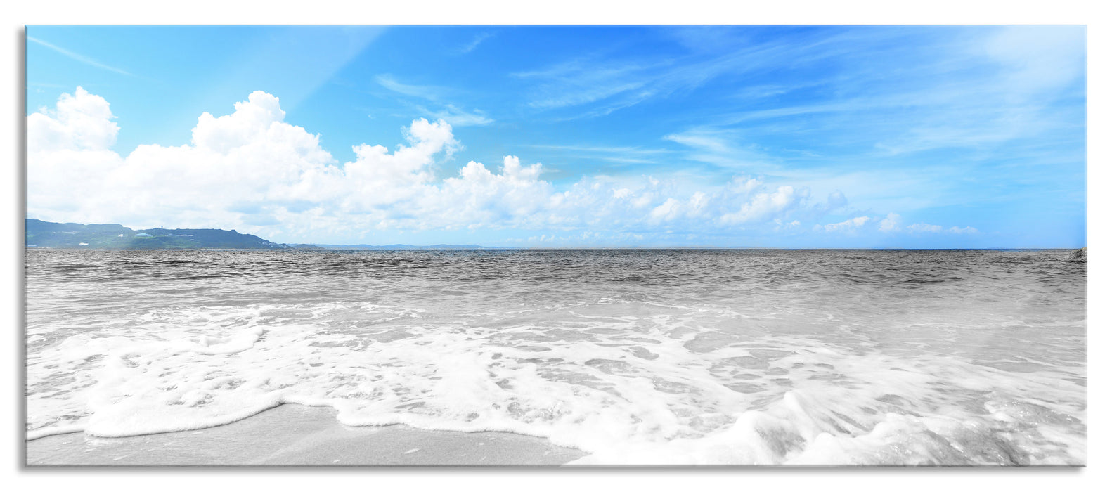 Pixxprint Sandstrand mit Welle, Glasbild Panorama