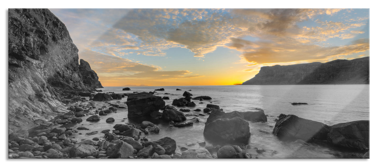 Pixxprint Ruhiger Felsstrand, Glasbild Panorama
